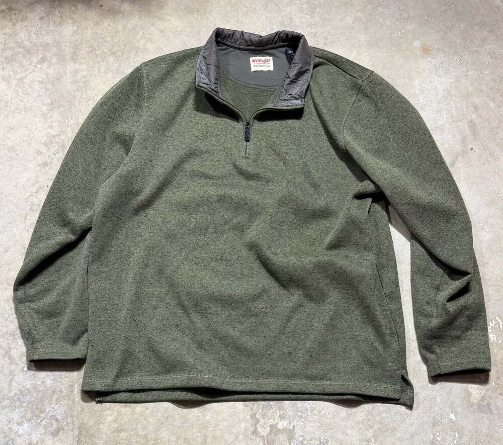 Wrangler Authentics Olive Green Heather 1/4 Zip Pullover Fleece Men's XL